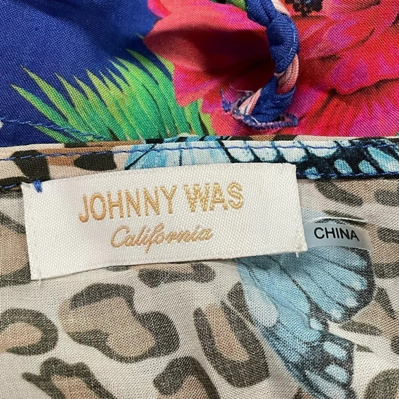 Johnny Was FLEUR KAFTAN DRESS WITH BRAIDED TIE leopard print with butterfly’s - Picture 2 of 14